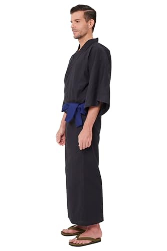 Mens Solid Navy Yukata, Lightweight Summer Robe, 100% Cotton, Made in Japan2