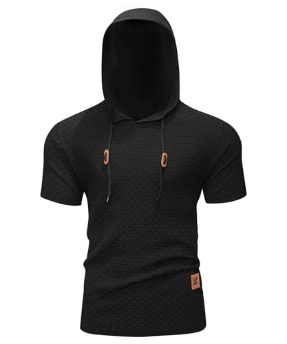 Zaitun Men's Short Sleeve Hoodie Shirt Casual Waffle Knitted Pullover Sweater3