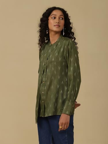 Image of Aarke Ritu Kumar Green Yarn Dyed Shirt