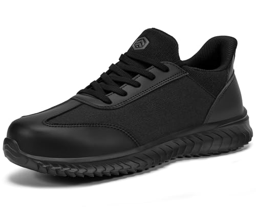 LARNMERN Steel Toe Work Shoes Men Slip On Safety Sneakers Lightweight Composite Shoe 5049(12 Men, Black)