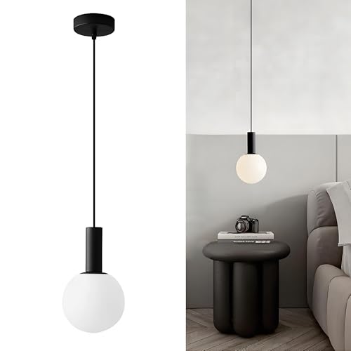 HJXDtech Suspension Luminaire Moderne avec Globe Verre Blanc – LED E14 12W Dimmable, Hauteur Réglable Lampe Suspendu de Plafond pour Chambre, Salon, Salle...