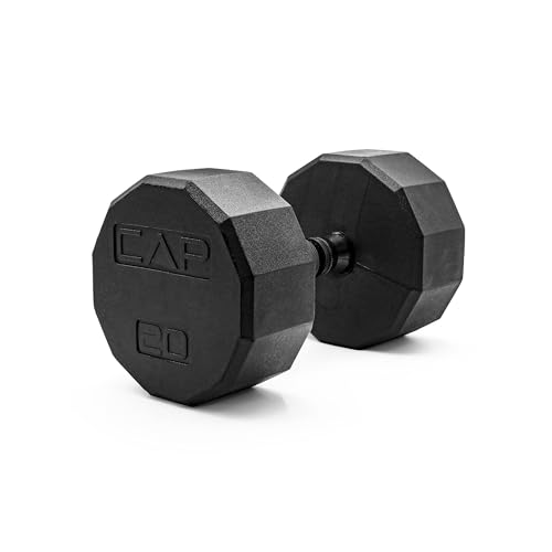 Image of CAP Rubber Coated Dumbbell Weights, Free Weights for Home Gym Strength Training, Anti-Roll Hex Dumbbells with Black, Chrome & Comfort Grip Handles, Singles