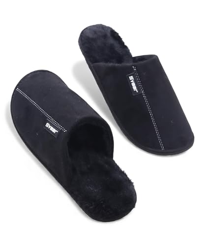 Image of SVAAR Men's Warm Winter Slippers, Cozy Fur Flip Flop Slip-On House Shoes, Indoor Bedroom Slides & Closed-Toe Home Clogs Sandals