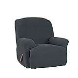 SureFit Home Décor Simple Stretch Twill Box Cushion Recliner Chair Cover, Form Fit, Polyester/Spandex, Machine Washable, Storm Blue Color