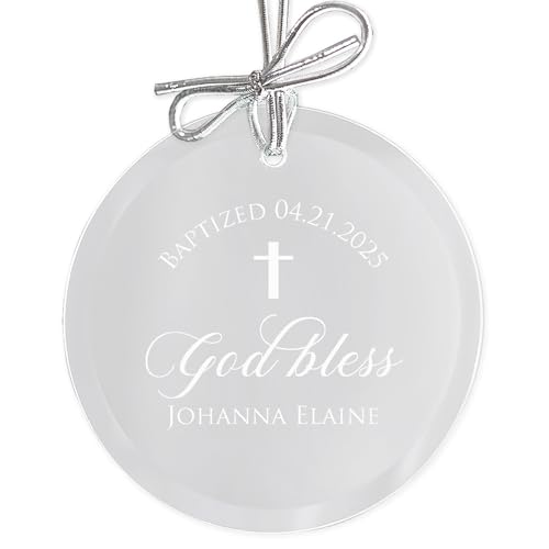 Lifetime Creations Personalized Baby Baptism Ornament Gift - Custom Boy Girl Christening Ornament with Cross, Name Date, Regalo del Bautismo, Catholic Baptismal Present for Godchild Godson Goddaughter