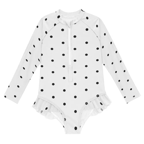 Image of CaTaKu Girls Rash Guard Swimsuit Long Sleeve One Piece Bathing Suit UPF 50+ Toddler Kids Zipper Ruffle Swimwear 3-12Y