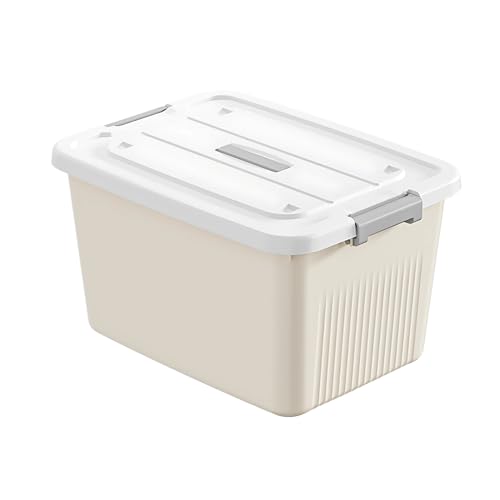 Image of KREPS Plastic Storage Bins With Latching Lids Stackable Containers, Large Storage Box For Bedroom, Basement, Classroom, Camping, Office (CREAM, LARGE - 14.5 X 10.5 X 8.2 INCH, PACK OF - 1)