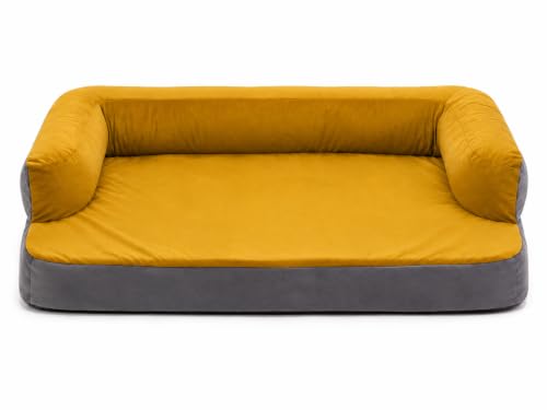 Image of Cutepups Memory Foam Square Orthopedic Dog Bed Comfortable Dog Mattress For Sleeping, Washable Pet Bed For Dogs (4Xl Size Yellow & Grey)