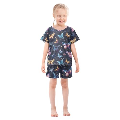 ALAZA Starry Butterfly Pajamas Set Short Sleeve Cotton Sleepwear Summer Pjs 2 Piece 5-14Y3