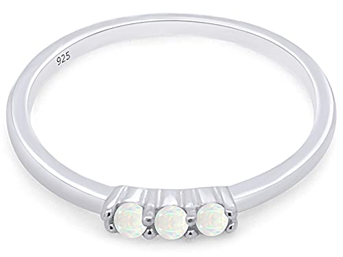 AFFY Three Stone Ring, 1.5MM Round Cut Created Opal Dainty Stackable Engagement Ring In 14k Gold Plated 925 Sterling Silver Jewelry For Her3