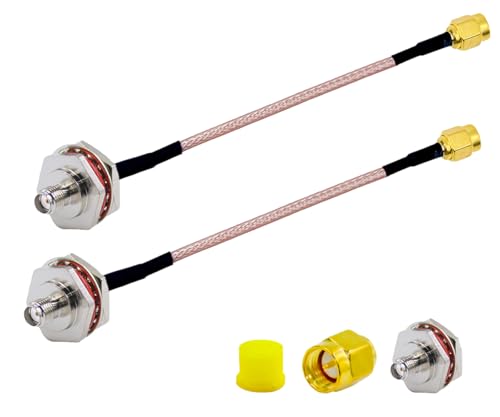 SHUKEFER 2PCS SMA Male to SMA Female Waterproof Box M16 Antenna Cable SMA Bulkhead Panel Mount RF Pigtail Coaxial Cable RG316 15cm/5.91inch for WiFi GSM Bluetooth Wireless Network Card Router