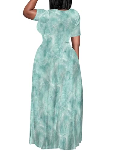 Image of PinkPatty Plus Size Dress for Women Casual Crew Neck Short Sleeve Maxi Dress Oversized Summer Beach Dresses with Pockets