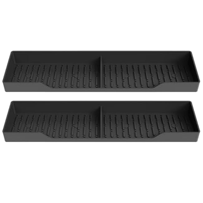 2Pcs Magnetic Stove Top Shelf 15x3.5 Inch Silicone Non-slip Magnetic Stove Top Organizer with Compartment for Home Kitchen Accessories, Black