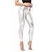 Shiny Metallic High Waist Stretch Leggings Womens Glossy Tummy Control Stretchy Tights Workout Leggings Pants, Silver, Medium