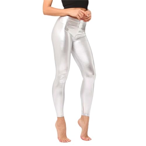 Women'S Metallic Shiny Leggings High Waist Stretch Faux Leather Tights | Shiny Leggings For Women Butt Lifting Tummy Control Slim Fit Pants For Festival Rave Outfit - image 2