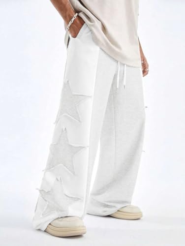 ZAFUL Men's Casual Straight Sweatpants Color Block Stars Pattern Joggers Long Wide Leg Baggy Sweat Pants2