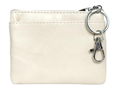 Image of Women's Small Leather Coin Purse with Key Ring and Snap Hook, iToolai Mini Change Card Case Wallet Pouch with Keychain, 17 Beige, One Size (4.33 inchx 3.54 inch), Keychain Coin Pouch With Snap Hook