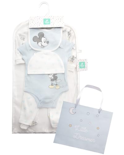 Disney Newborn Baby Girl Boy Clothes - 7 Piece Mickey Mouse Winnie the Pooh Bib Onesie Overall Beanie Pants Gift Bag Gift Set2