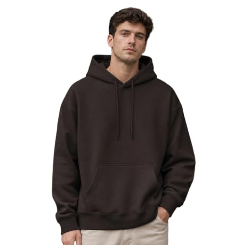 Image of NOBERO Oversized Solid Hooded Sweatshirt for Men | Oversized Hoodie for Men | Hooded Pullover | Cotton Rich Printed Hoodie 280 GSM Fleece