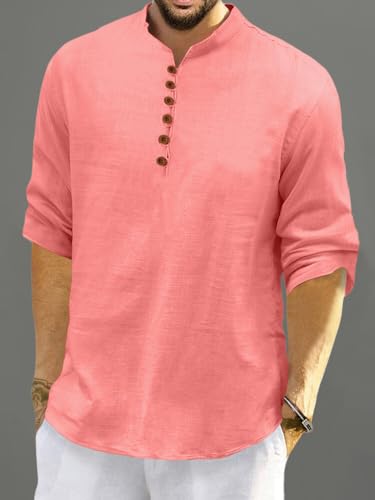 Image of FINIVO FASHION Men's Solid Cotton Blend Regular Fit Straight Kurta with Roll of Sleeve and Classic Collar, Pack of 1