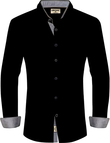 Image of LookMark Men's Cotton Blend Stitched Solid Full Sleeve Regular Fit Shirt