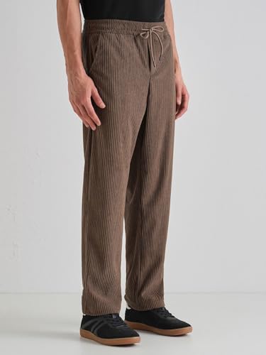 Image of Banana Club Deep Black Corduroy Pant - Regular Fit, Solid, Corduroy Casual Trousers with Textured Fabric, Comfortable Fit
