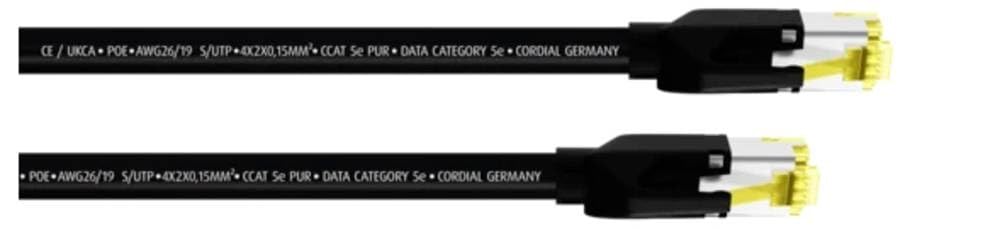 Cordial Cable de red RJ45 15540, cable de conexión CAT 5e S/UTP, 15 m, color negro, revestimiento PUR, 1 unidad