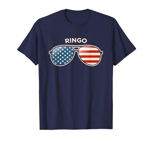 Ringo, WA Vintage US Flag Sunglasses T-Shirt, Men, Navy Blue, 3X-Large