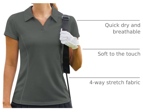 Image of PINSPARK Womens Golf Shirt Short Sleeve Polo V-Neck Quick Dry Tennis Tops | Moisture-wicking Breathable Fabric, Classic Collar, Slim Fit, Ideal for Golf Tennis Pickleball Casual