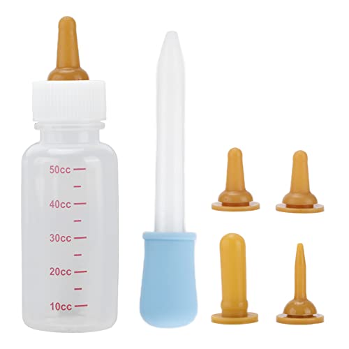 Acouto Botella pequeña para el cuidado de mascotas para hámster y conejos, material de silicona ABS [escala transparente] (chupete marrón + azul)