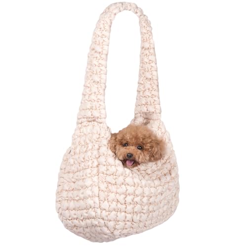 Fashion Quilted Pet Sling Carrier for Small Dogs with Tether Large Puffer Hobo Bag Padding Shoulder Bag for Puppy&Cats,Up to 13lbs (Beige) by Lmbabter - Used condition - US$29.30