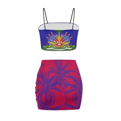 Image of Biyejit Women's 2 Piece Summer Outfits Spaghetti Strap Crop Tops and Bodycon Mini Skirt Dress Set Plus Size S-4XL