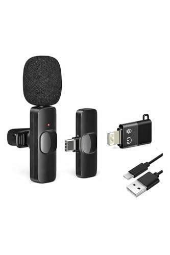 CA ENTERPRISE TRADING 2.4GHz 2 in 1 K8 Wireless Microphone, Digital Mini Portable Recording Clip Mic with Receiver for All Type-C Lightning Mobile Phones Camera Laptop for Vlogging