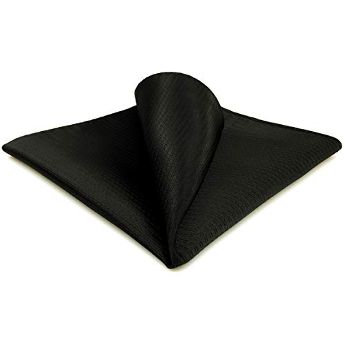 SHLAX&WING Solid Black Silk Pocket Square for Men Hanky Handkerchief