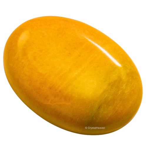 Image of Certified Yellow Jasper Crystal Palm Pebbles Stones for Anxiety Stress Relief Massage - AAA Grade Original Healing Gemstone Agate Palm Stone for Yoga Meditation Spiritual Reiki Feng Shui