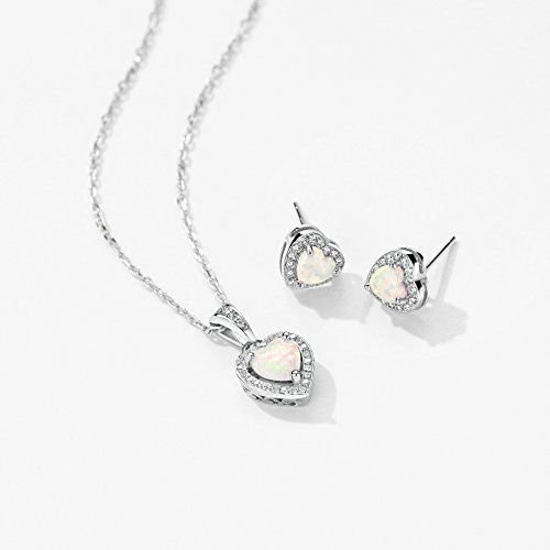 michooyel Opal Jewelry Set Sterling Silver Heart Pendant Necklace Stud Earrings October Birthstone Gemstone Jewelry for Women - Image 4