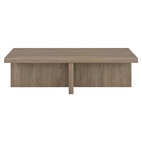 Henn&Hart 54\" Wide Rectangular Coffee Table in Weathered Gray, for Home, Living Room, Bedroom, Entertainment Room, Office