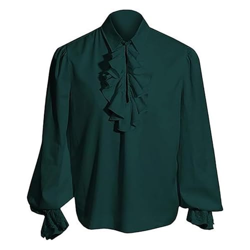 Générique Chemise Homme Style Gothique Cour Ourlet Revers Manches Longues Manches Bouffantes Vêtement Costume Pur Style Steam Punk Rétro(Green, L)