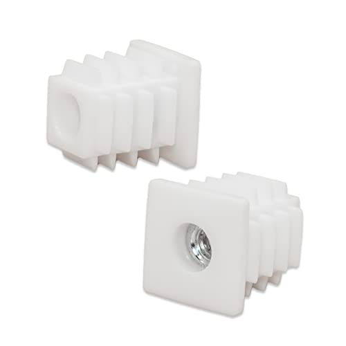 Image of Flyshop White M6 Threaded Plastic Plugs Square Tube End Caps Tubing Plugs Inserts Furniture Glider 19 mm x 19 mm 4 Pcs