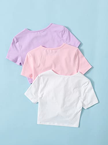 SHENHE Girl's 3 Piece Twist Front Short Sleeve Crewneck Cropped T Shirt Crop Tops2