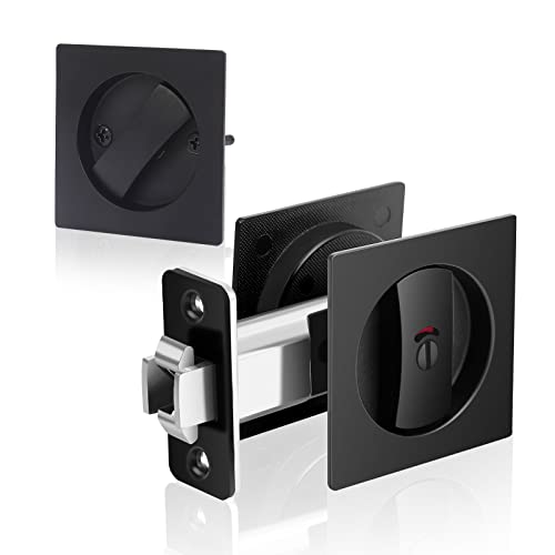 Lufyzora Pocket Door Lock With Color Coded Indicators， Privacy Pocket Door Hardware For Bathroom/Bedroom/Study Room Door， Flush Pocket Door Latch For 1-1/5 "To 2-3/16" Thickness Door(Balck 1 Pack) #TOP7