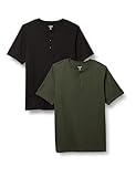 Amazon Essentials Men's Short-Sleeve Cotton Henley T-Shirt, Pack of 2, Black/Dark Olive, X-Large