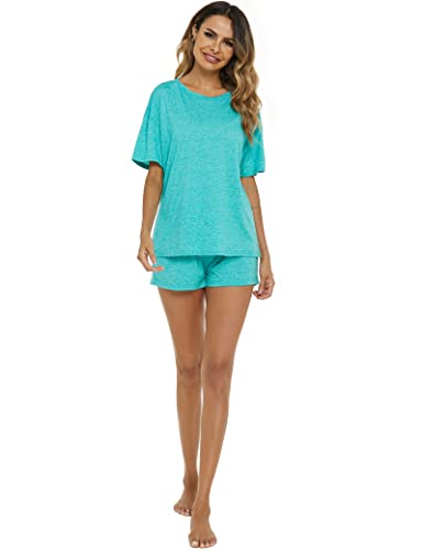 Image of LOCUBE Women's Pajama Set Soft Comfy 2-Piece Short Sleeve Lounge Sleepwear with Drawstring Shorts and Pockets