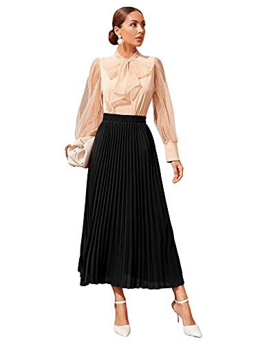 SweatyRocks Women's Casual Solid Longline Pleated Long Skirt4