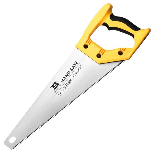 14 in. Pro Hand Saw, 11 TPI Fine-Cut Soft-Grip Hardpoint Handsaw Perfect for Sawing, Trimming, Gardening, Cutting Wood, Drywall, Plastic Pipes, Sharp Blade, Ergonomic Non-Slip Handle