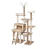 キャットタワー 木製 大型猫用 宇宙船 - 多頭飼い 付随 据え置き型 するねこハウス 運動不足解消 高い安定性 お手入れ簡単 老猫用 短足用 高さ172cm