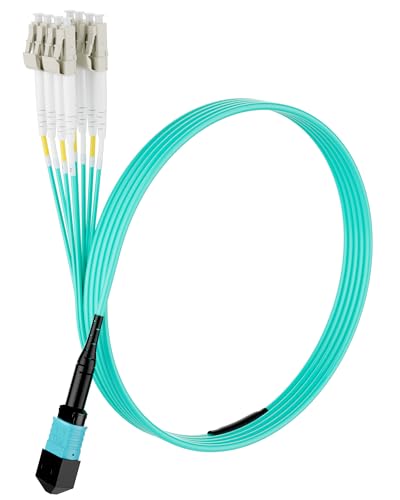 Image of MPO /MTP Fanout Fiber Patch Cable 1m /3.3ft, MPO /MTP to 8 X LC (4 Duplex), 10 /40 /100G QSFP+ OM3 8 Strands UPC Breakout Cable - Aqua 50 /125μm LSZH for Data Center Network Connectivity