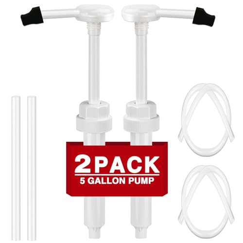 2 Pack 5 Gallon Pump Dispenser 38-400 1 oz Dispenser Pump for Large Gallon Bucket with 50cm Extended Tube Cap to Avoid Dripping Great for Shampoo Conditioner Bleach Liquid Laundry Detergent Oil