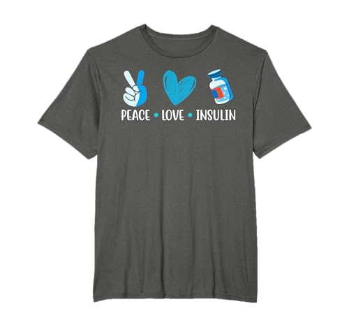 Peace Love Insulin Type 1 Diabetes Awareness T1D Nastro Blu Maglietta