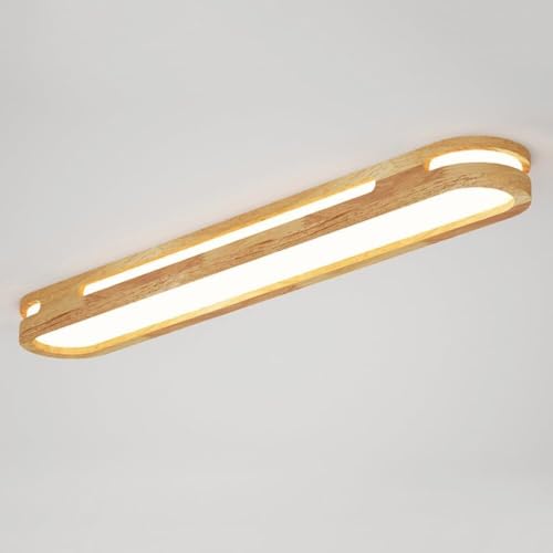 LYOUAE Lámpara de techo lineal de madera maciza estilo nórdico, plafón LED minimalista moderno